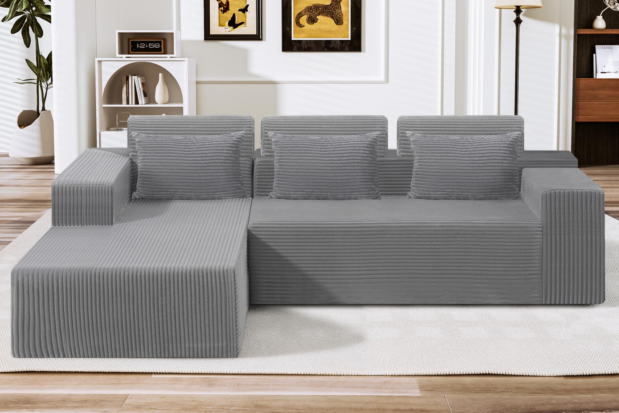 HABUTWAY Sectional Couches for Living Room,No Assembly L Shaped Couch 105" Modular Sectional Sofa Couch with Deep Seat,Cloud Couches Furniture Sets for Apartment,Corduroy (Light Grey, Left Facing)