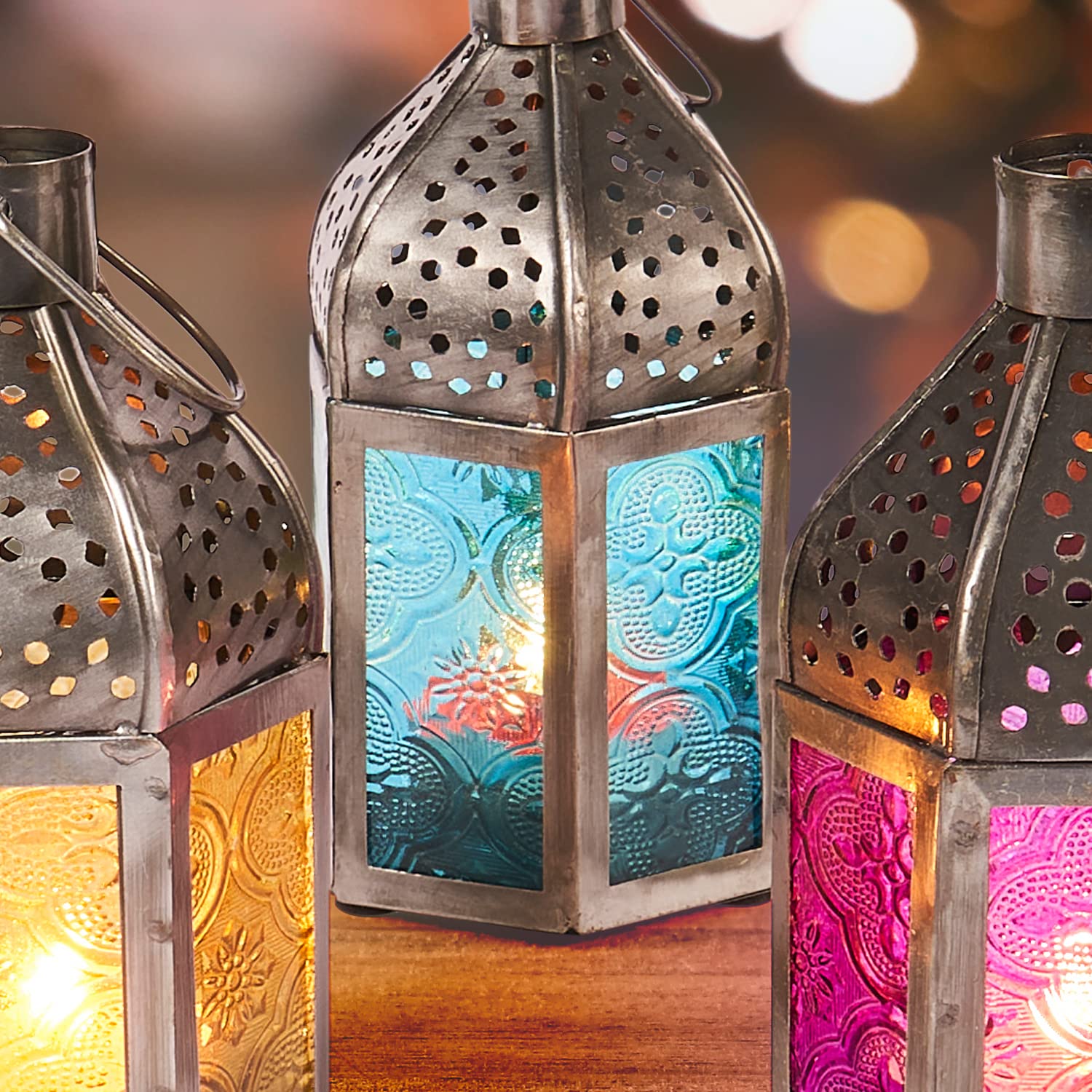 Set 3 Lanterne Orientali Gadi 12cm - MetallO E Vetro Per Esterni/Interni, Decorazione Ramadan O Natale - Foto 11