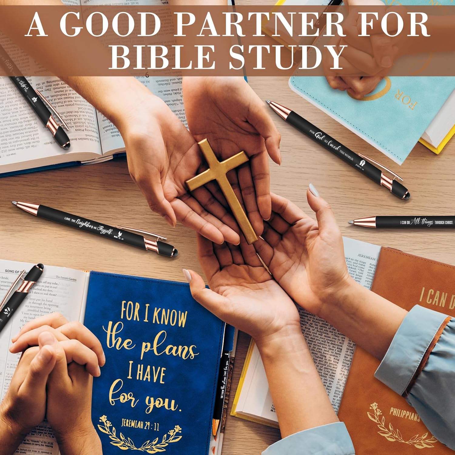 Sayglossy 10 Set Christian Gifts Bulk Christian Journals Pastor Appreciation Gift A5 Leather Prayer Journals Bible Verse Pens for Men Women Clergy Church Members Bible Study Supplies (Multicolor)