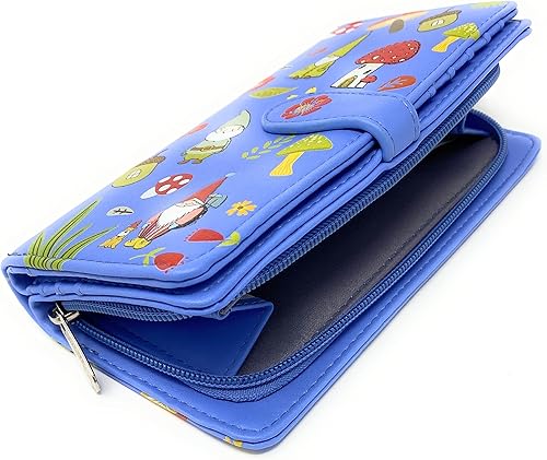 Miniatura 4 de Shag Wear Cartera grande con diseño de hongos del bosque de gnomos para mujeres y adolescentes, piel sintética vegana, color azul, 7 pulgadas, Azul,
