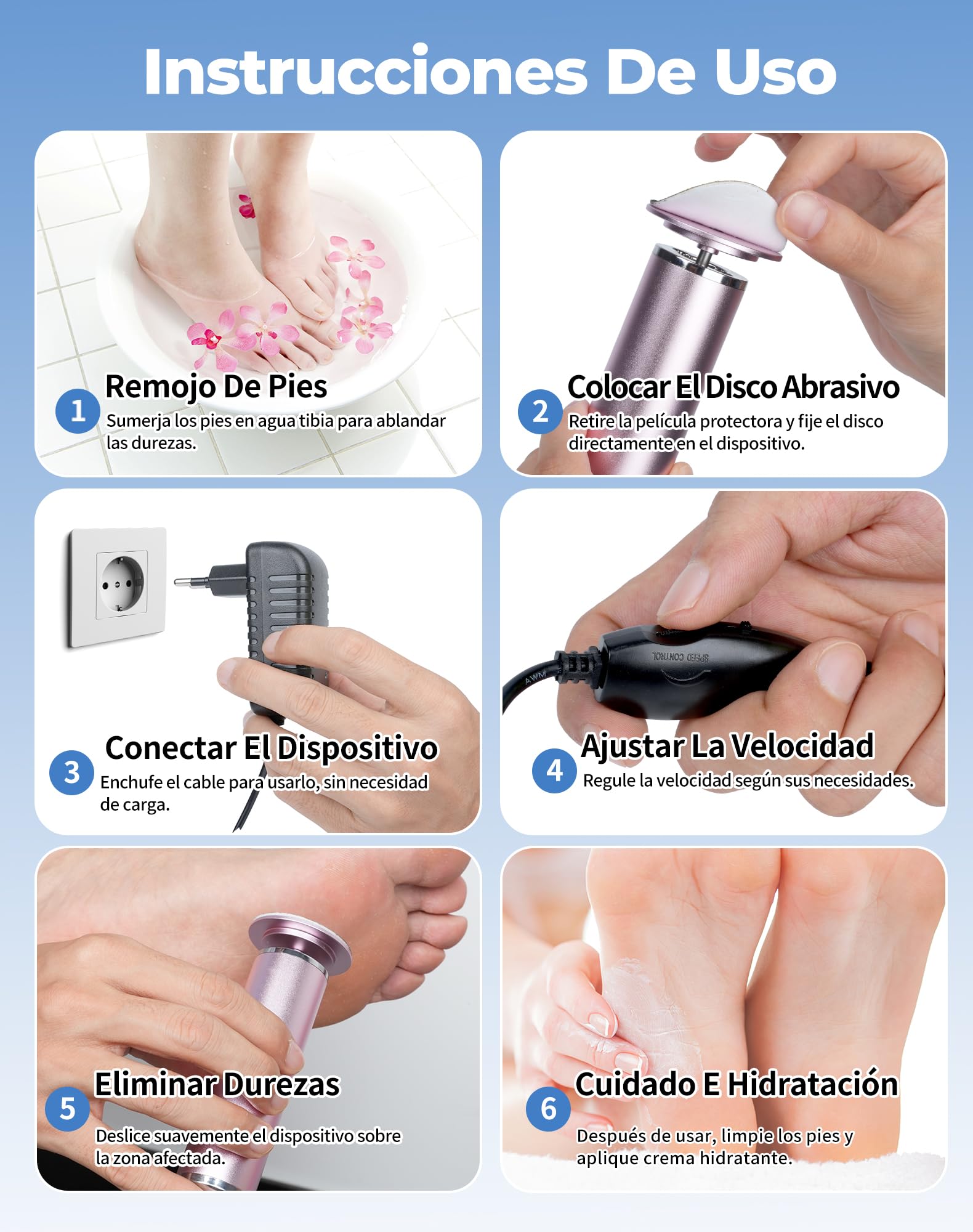 Lima Eléctrica para Pies con 60 Discos de Lija, Quita Durezas y Elimina Callos, Pedicura Profesional para Pies Suaves y Talones Agrietados, Máquina para el Cuidado de Pies en Casa (Rosa)