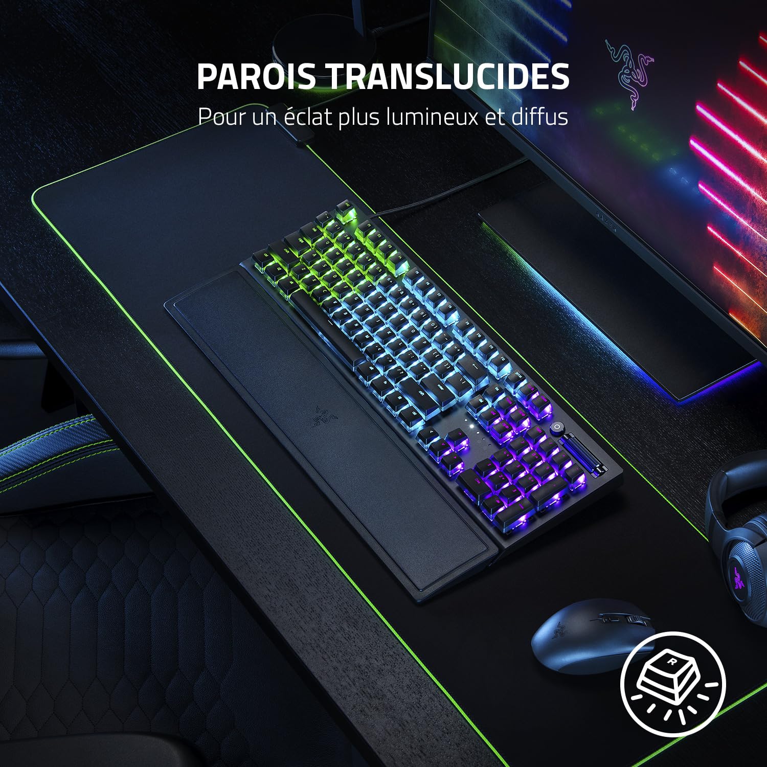 Razer Phantom Pudding Keycap Upgrade Set - Black rétroéclairage RGB Chroma, Cadran numérique Multifonction, Repose-Poignets Ergonomique