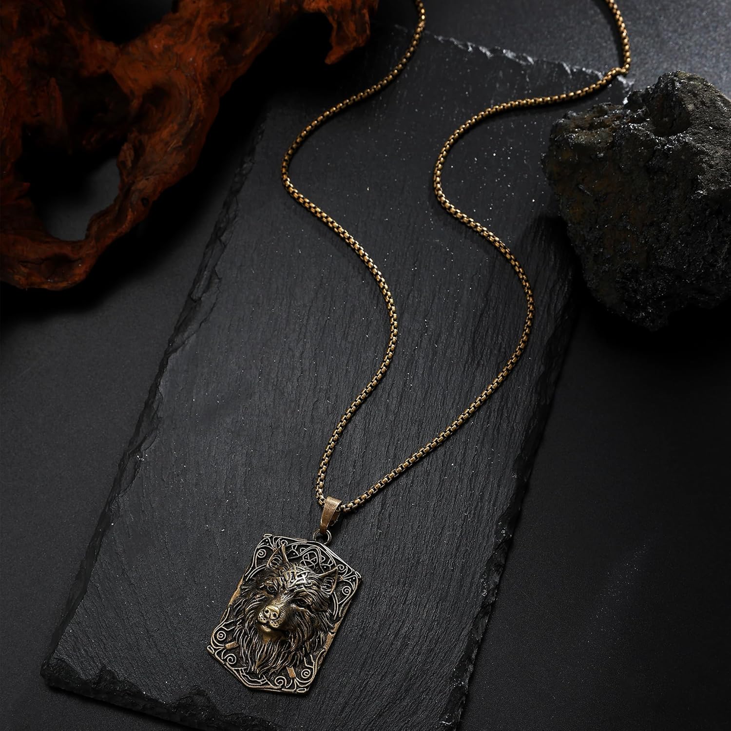 Yumikoo Wolf Viking Necklace for Men Antique Bronze Wolf Head Pendant Necklace - Men's Fashion Jewelry Viking Jewelry Men Norse Mythology Decor - Image 4