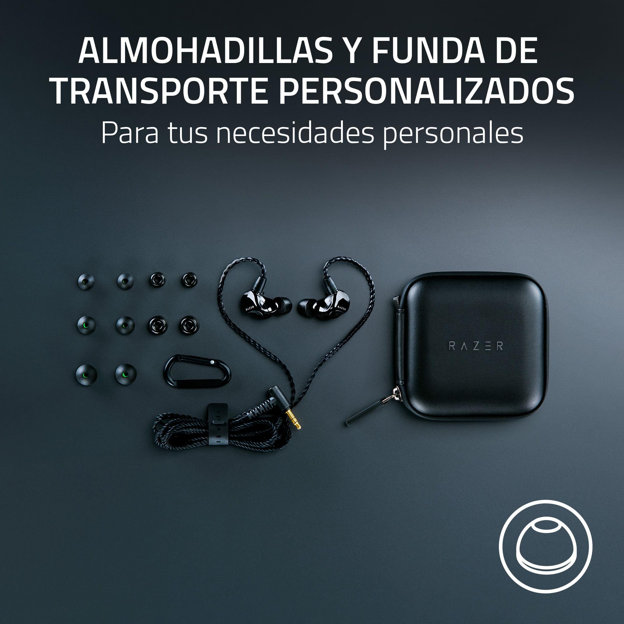 Razer Moray - Monitor de Streaming ergonómico con Cable (diseño acústico híbrido de Doble Controlador, Forma ergonómica de Perfil bajo, Aislamiento acústico pasivo Superior) Negro