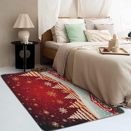 Miniatura 3 de Alfombra de Navidad y decoración del hogar, alfombra de 3 x 4 pies, alfombra de árbol de Navidad y copos de nieve para sala de estar y dormitorio,