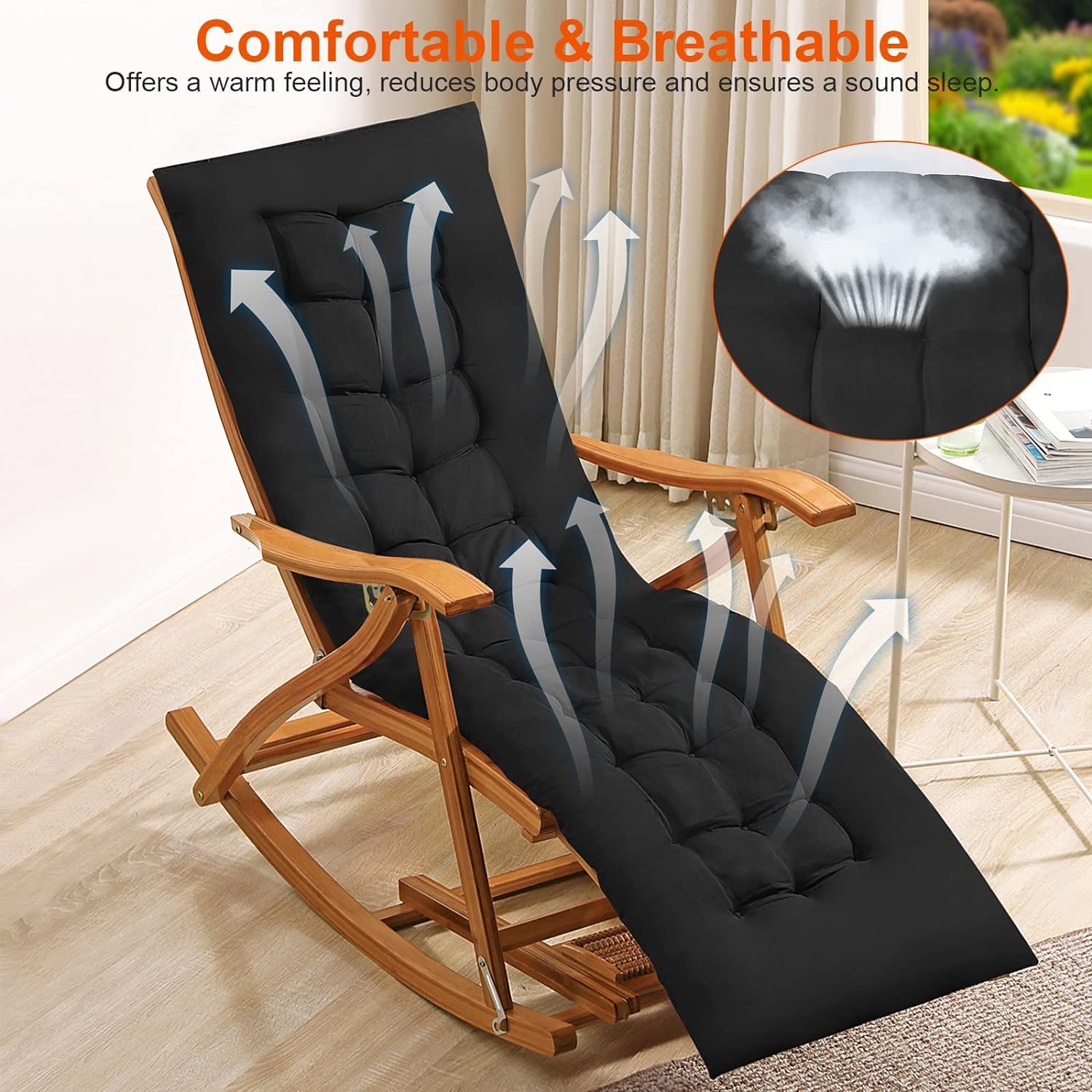 Black Polyester Chaise Lounger Cushion for Outdoor Recliners