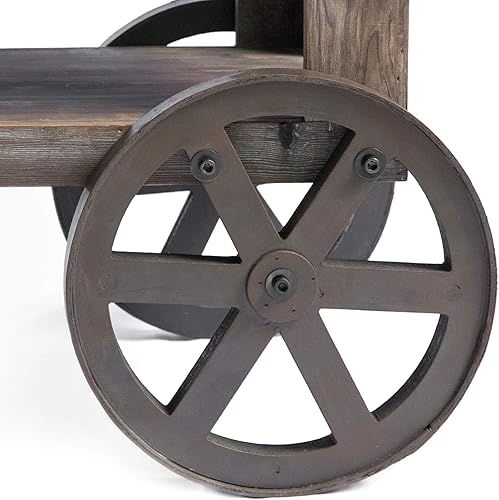 Miniatura 4 de Vintiquewise Mesa auxiliar rústica pequeña estilo vagón industrial con estante de almacenamiento y ruedas