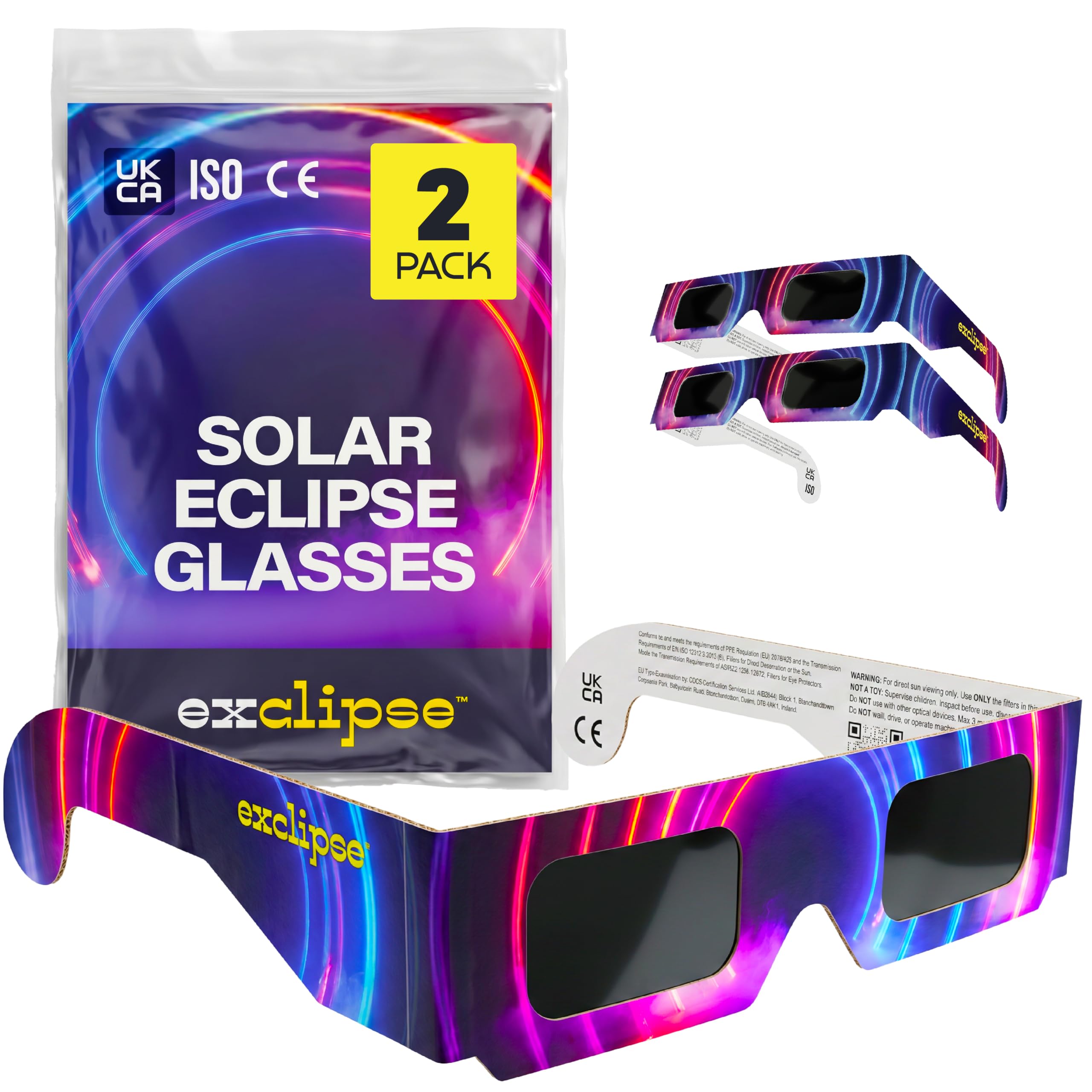 exclipse Solar Eclipse Glasses – ISO 12312-2 & CE & UKCA Certified Safe Sun Viewing Glasses, Direct Solar Observation, Eclipse 2026 Viewing, Bulk Pack