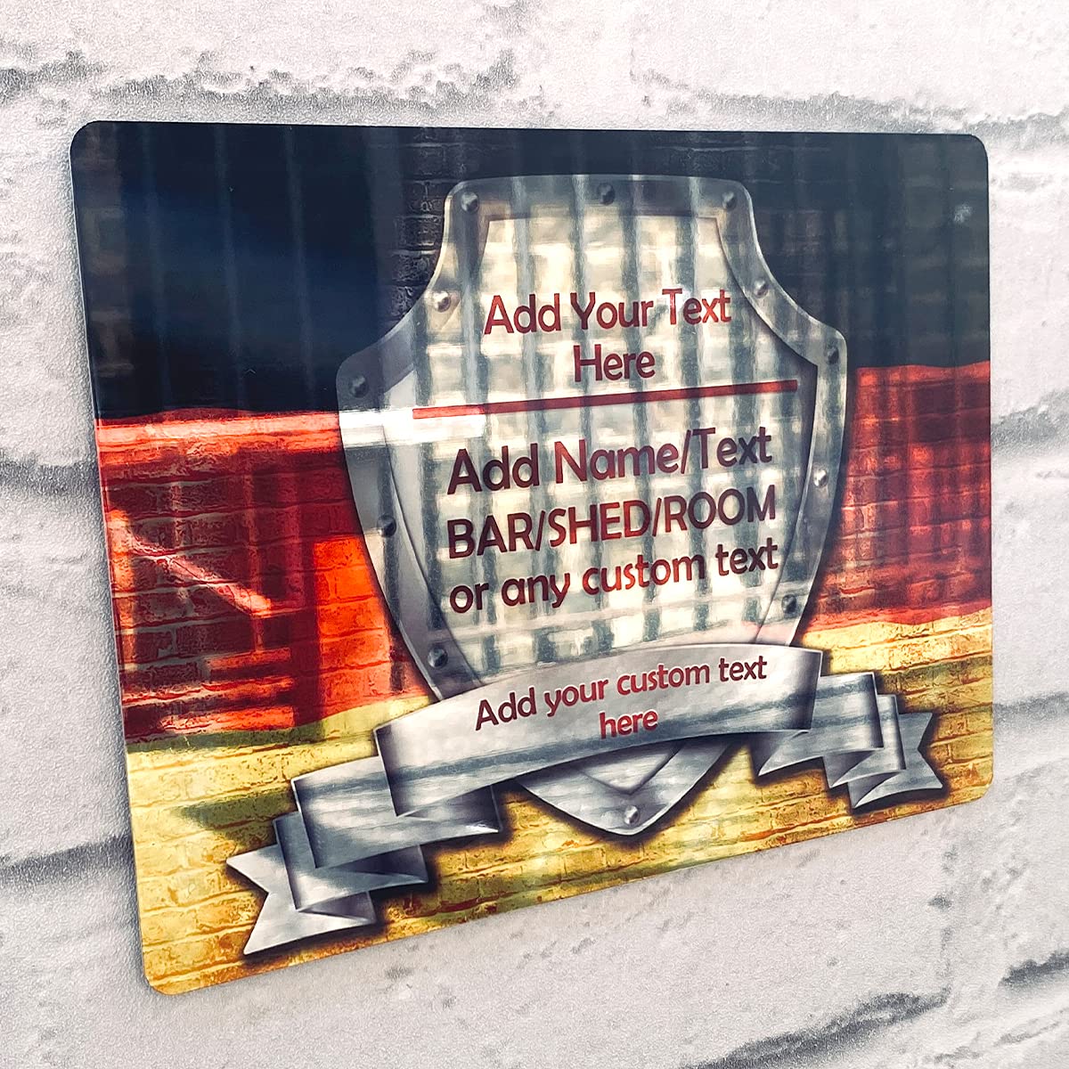 Shopquality4u German Bar Sign Personalised Mirror Bar Sign - Germany German Flag Printed Metal Mirror Sign Wall Art A5 Bar Add Name (20X14cm)