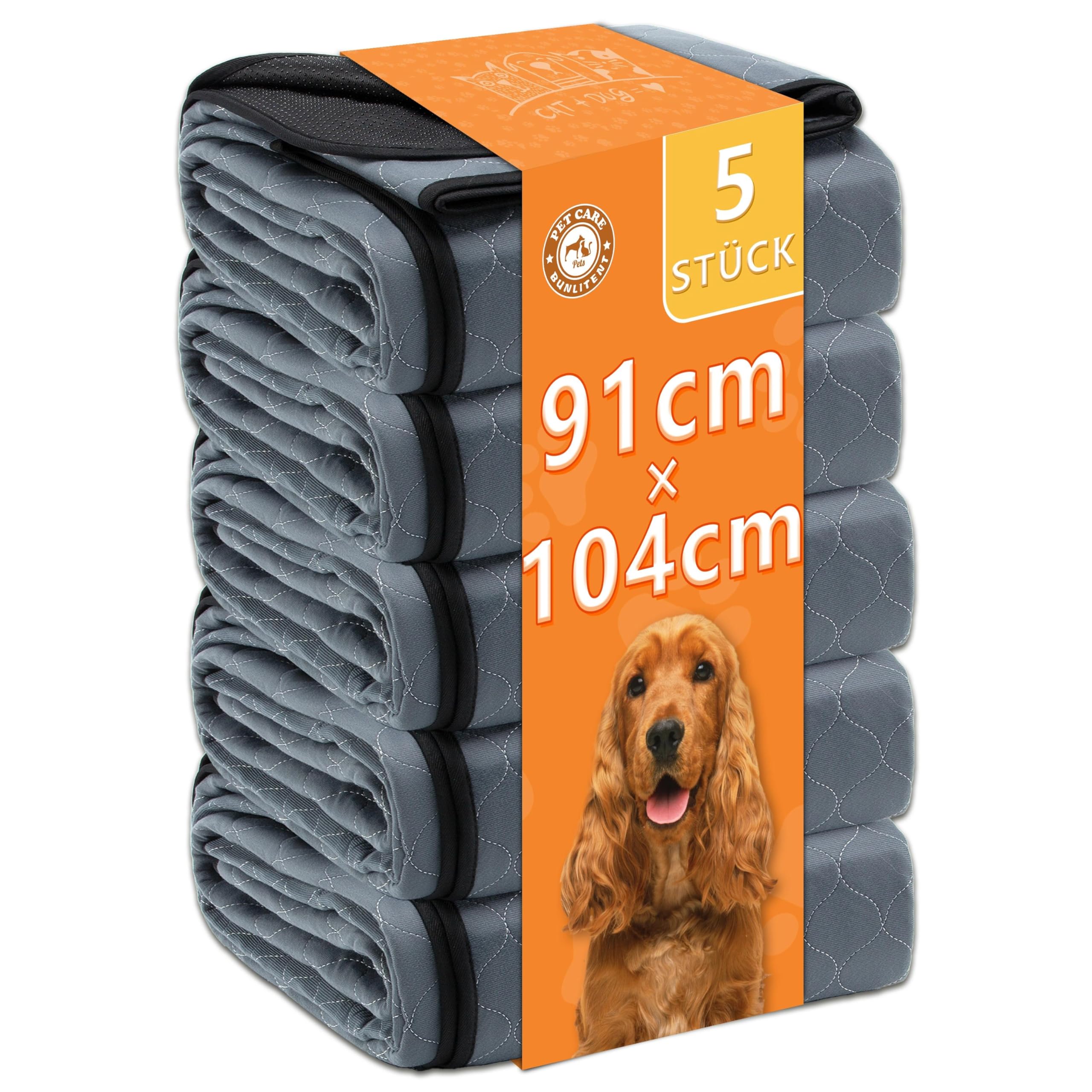 Bunlitent PIPI Lot de 5 tapis lavables imperméables pour chien 91 x 104 cm | Tapis d'urine réutilisable pour chiens incontinents - Lavable - Absorption rapide