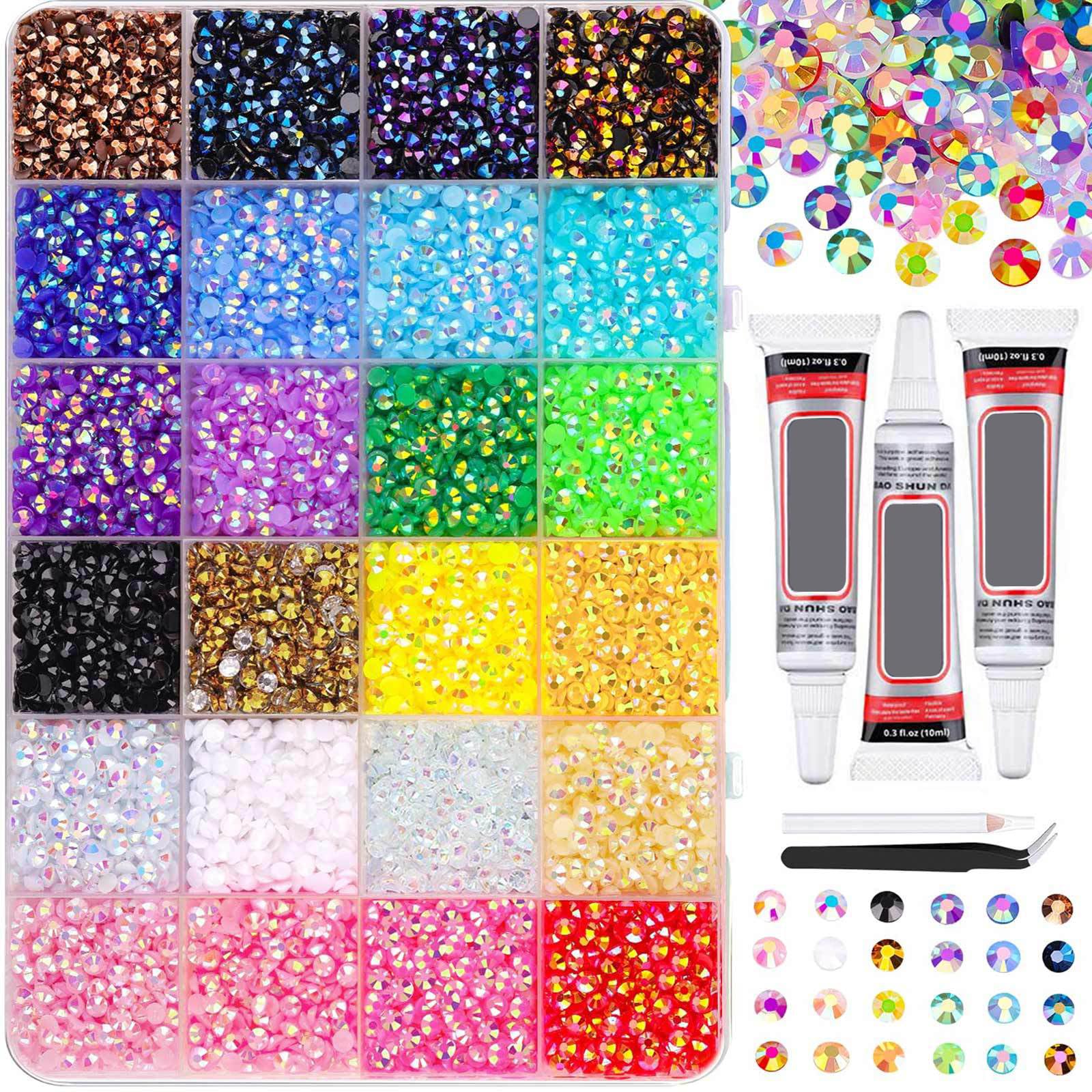 Bedazzling Lot de 20 000 pierres à paillettes, 24 couleurs, avec colle, pour ongles, breloques et travaux manuels, pierres à paillettes, pour bricolage, décoration DIY