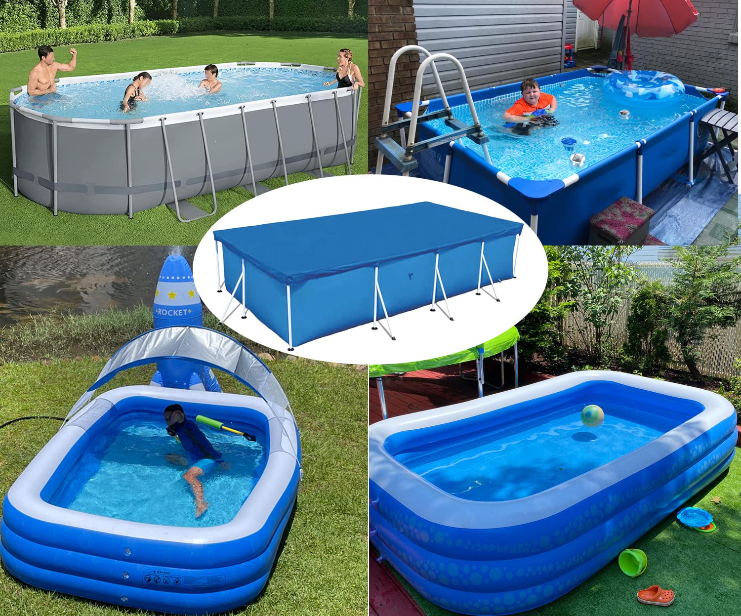 Cubiertas de piscina para piscina de 221 x 150 cm, lona solar para piscina de metal y marco prisma, lona protectora de polietileno, impermeable y resistente al polvo