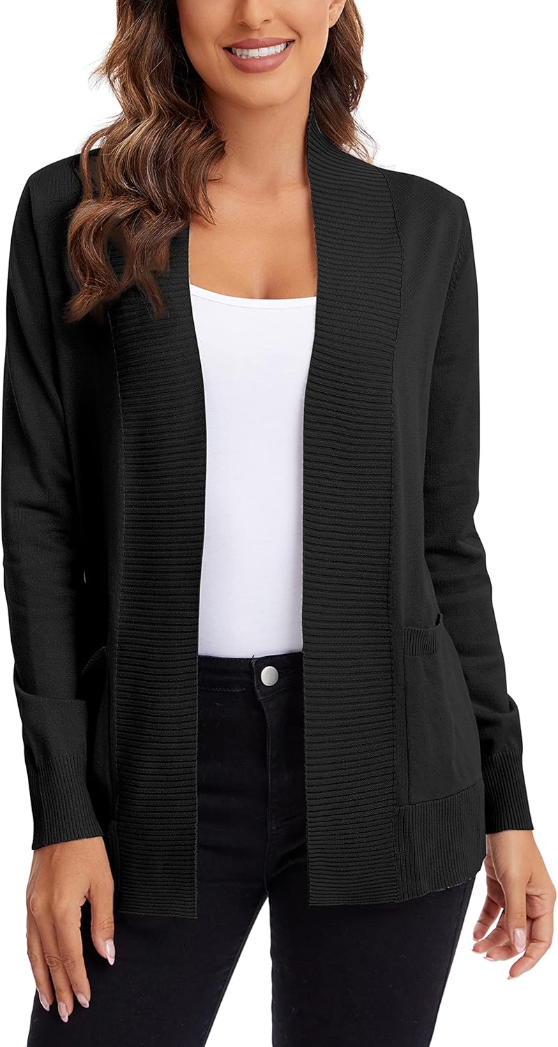 Urban CoCo Women's Lightweight Open Front Knit Cardigan Sweater Long Sleeve with Pocket - Image 2