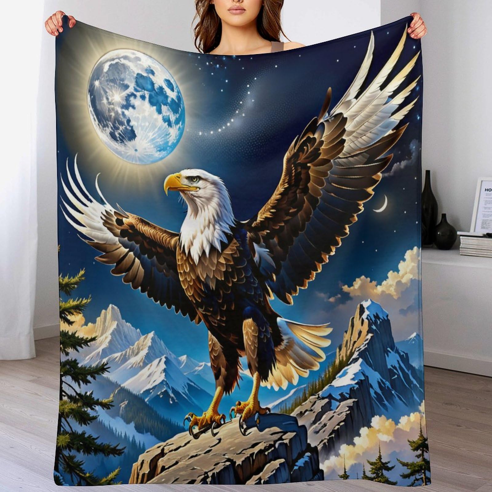 Couverture chaude flannel molleton aigle 150x200 pour lit toutes saisons
