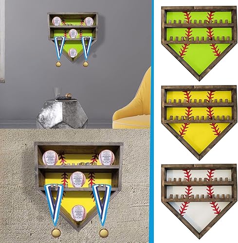 Soporte de exhibición de béisbol rústico de madera, estante de almacenamiento de anillos de béisbol y campeonato, soporte de exhibición de