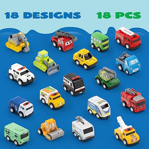 Miniatura 4 de JOYIN Juego de 18 autos de tracción hacia atrás y 18 piezas de juguete de goma suave, mini vehículos de juguete, auto para niños pequeños, recuerdos