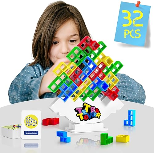 Tetra Tower - Bloque apilable de equilibrio, juegos de mesa para niños y adultos, juegos de fiesta, el juego de bloques de construcción de