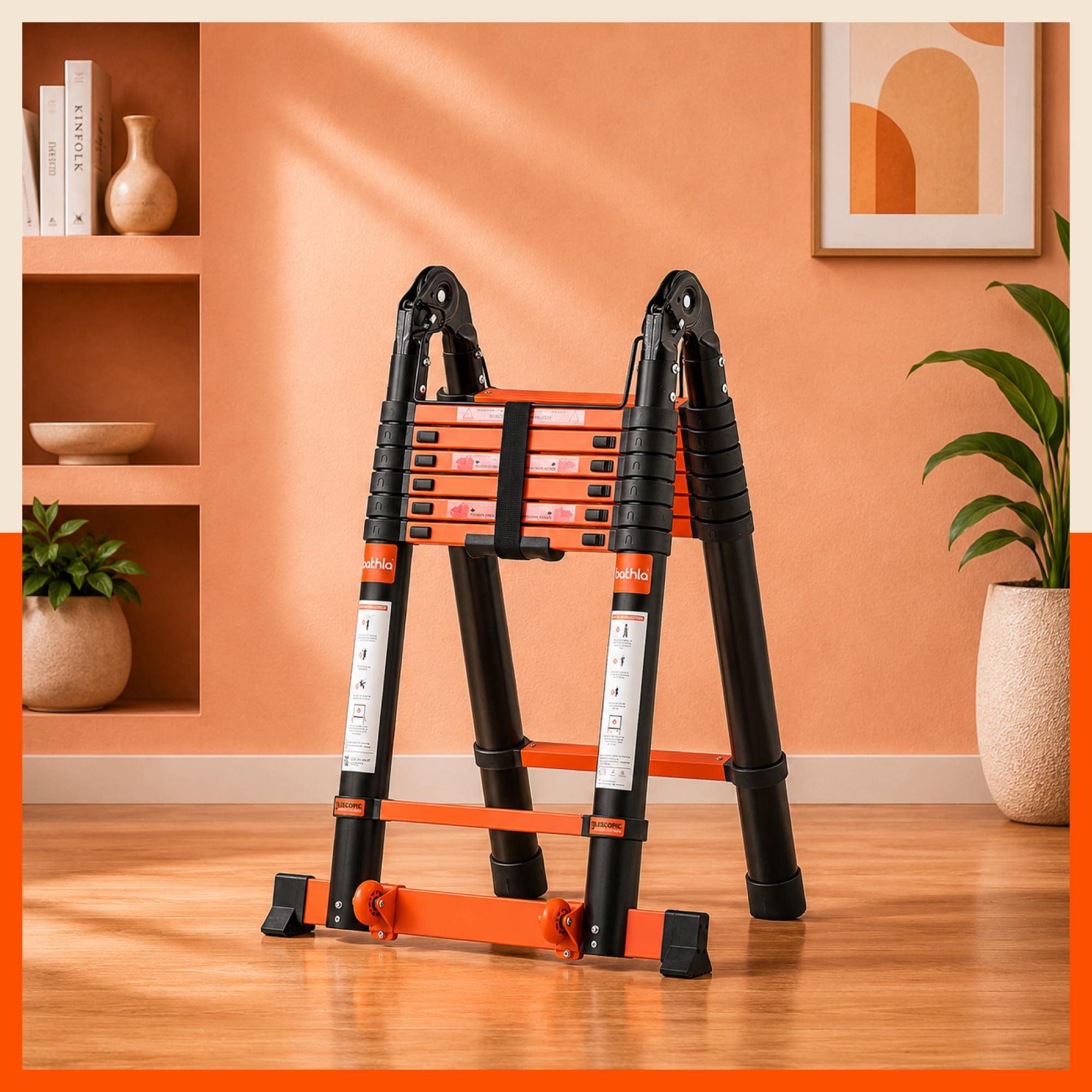 Bathla Carbon Steel Telescopic Ladder A Type 16.5 ft (5m) - 12 Steps | Portable & Compact | Foldable Multipurpose Step Ladder for Home & Outdoor use — Amazon image 11