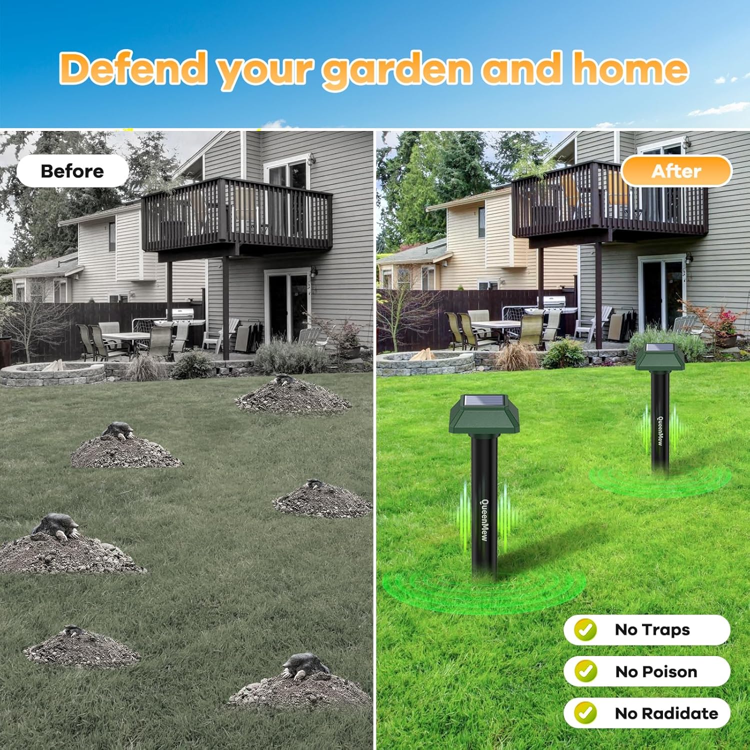 Anti Taupe Ultrason 4-Pack, Repulsif Taupe Solaire Piege a Taupe pour Jardin Cour, 700 M² Étanche Extérieur Intérieur Ultrason Souris et Rats Répulsif pour Serpent pour Lapin Écureuil Raton Laveur — vue 5