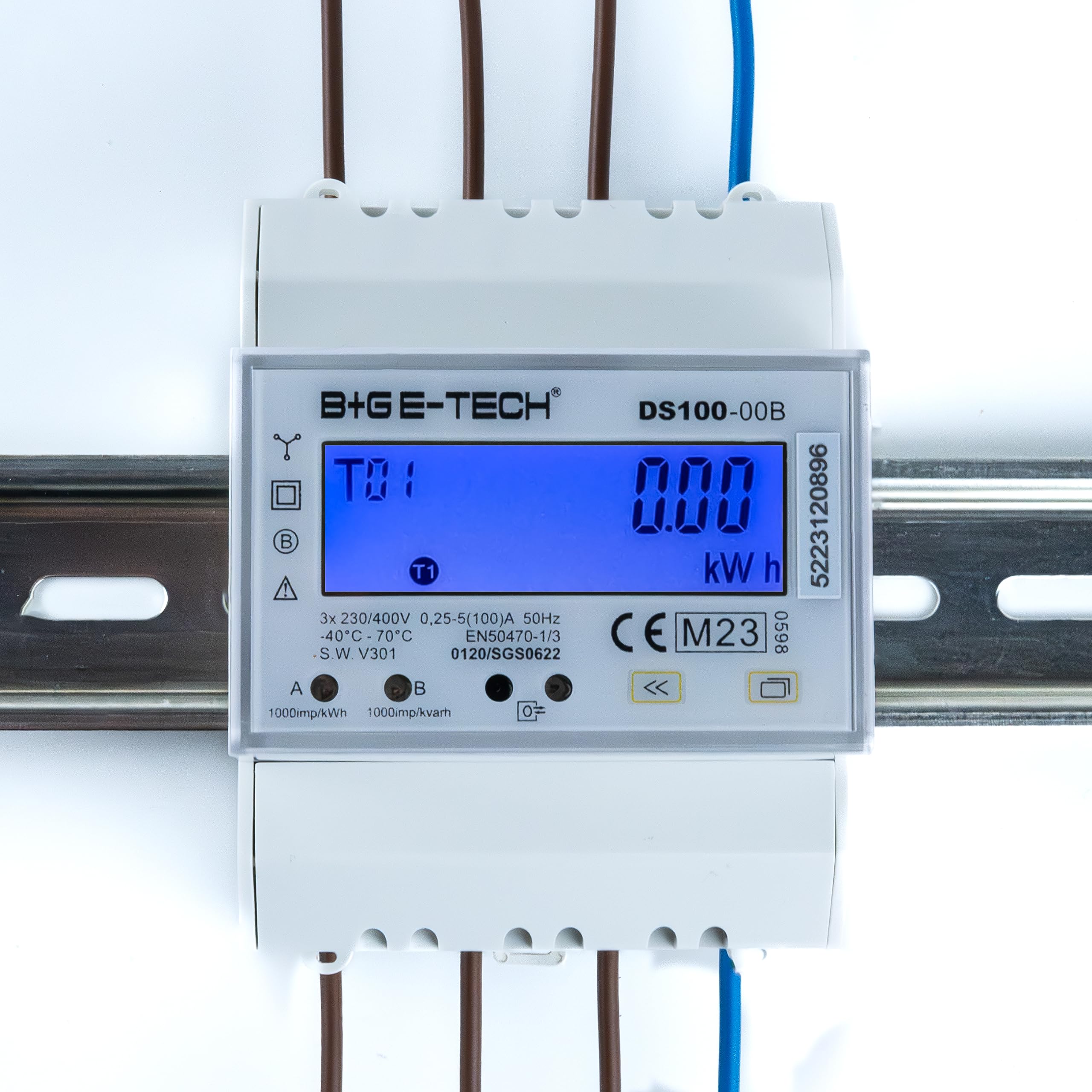 Stromzähler [DS100] 3 Phasen Zweirichtungs- Drehstromzähler für Hutschiene mit RS485 Modbus-RTU, DLT654, S0 Impuls oder DI Signaleingang | DS100-30B (MID 2023-4 Tarif, S0, RS485 und Signaleingang)