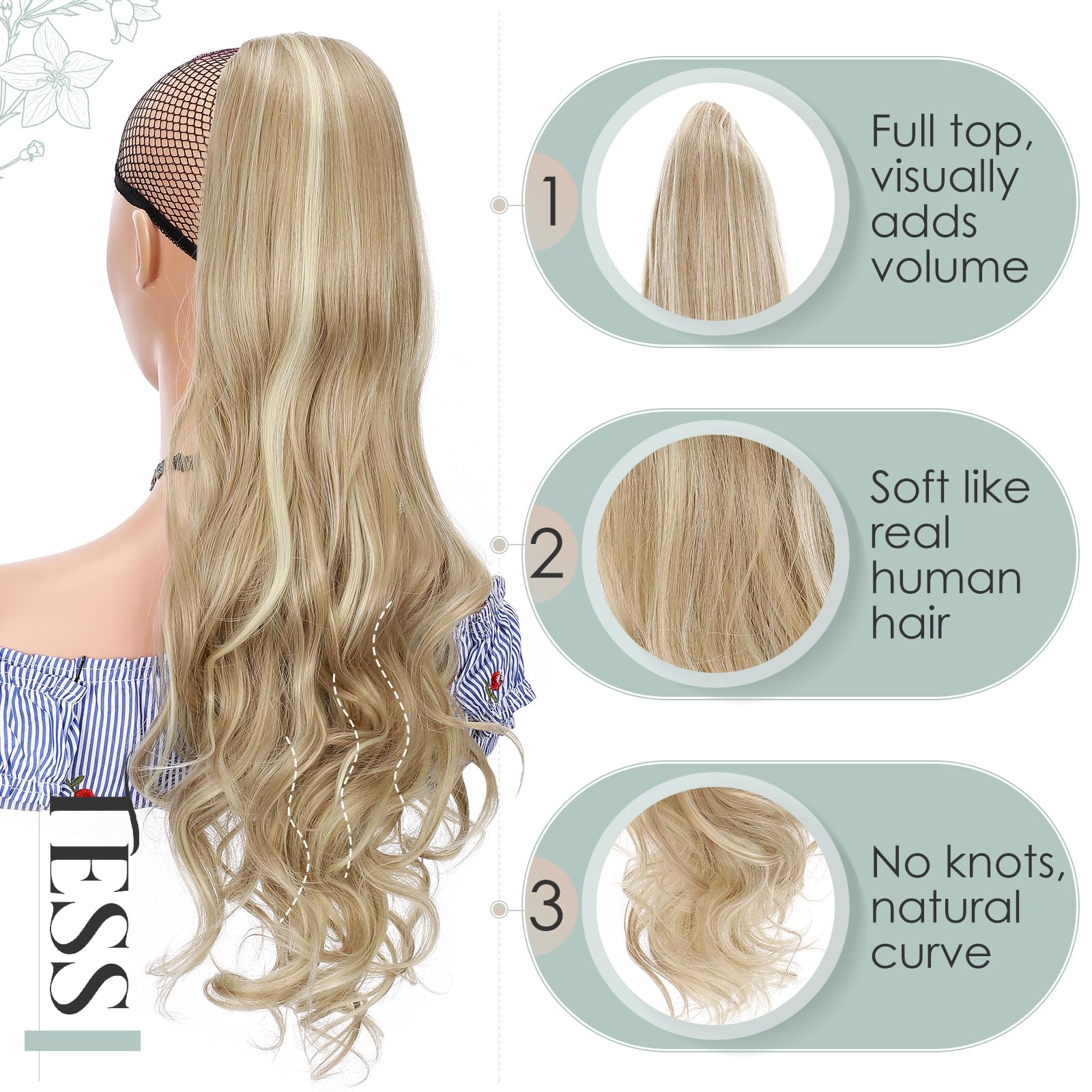 TESS Wavy Ponytail Extension, Drawstring Clip in Ponytail Hair Extensions, Long Hair Extensions, 24 Inches 160g - Image 3