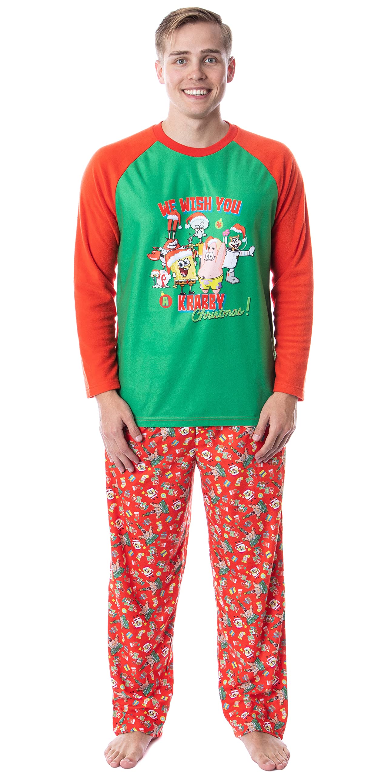 Intimo Men's Red Nickelodeon ' Spongebob Squarepants Krabby Christmas Pajama Set (Large)