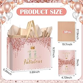 Yoirrat Rose Gold 11 & Fabulous 11th Birthday Gift Bag for Girls Large Pink Happy 11th Birthday Gift Bag with Wrapping Paper and Card for Eleventh 11 Years Old Bday Decorations Party Supplies