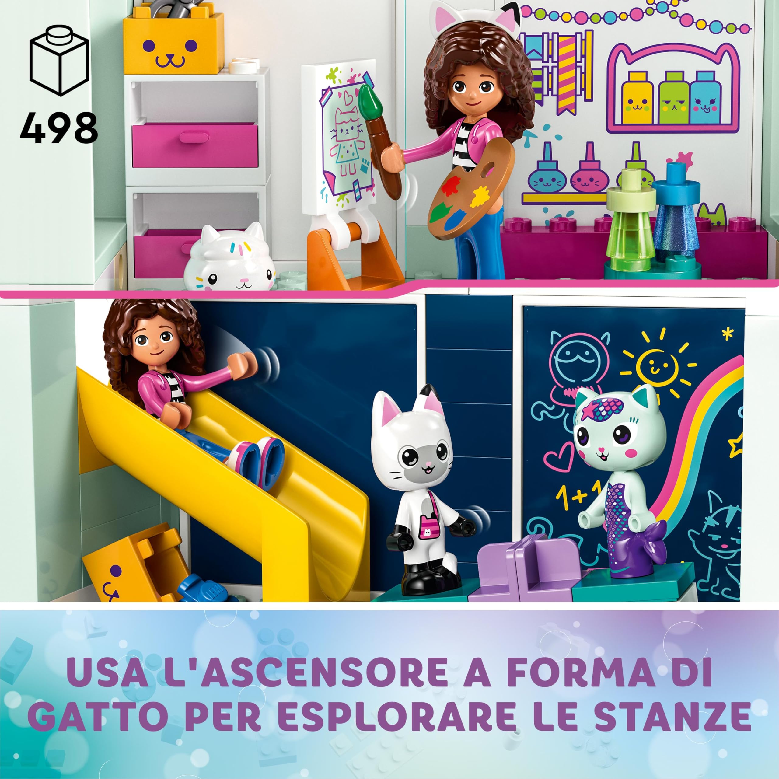 LEGO Gabby's Dollhouse - Casa delle Bambole Giocattolo a 4 Piani con i Personaggi di Gabby, Pandy Panda, Dolcetto e Siregatta e Accessori - Regalo di Compleanno per Bambine da 4 Anni in su - 10788 | Casa delle bambole a 4 piani, Gabby, Pandy Paws & MerCat
