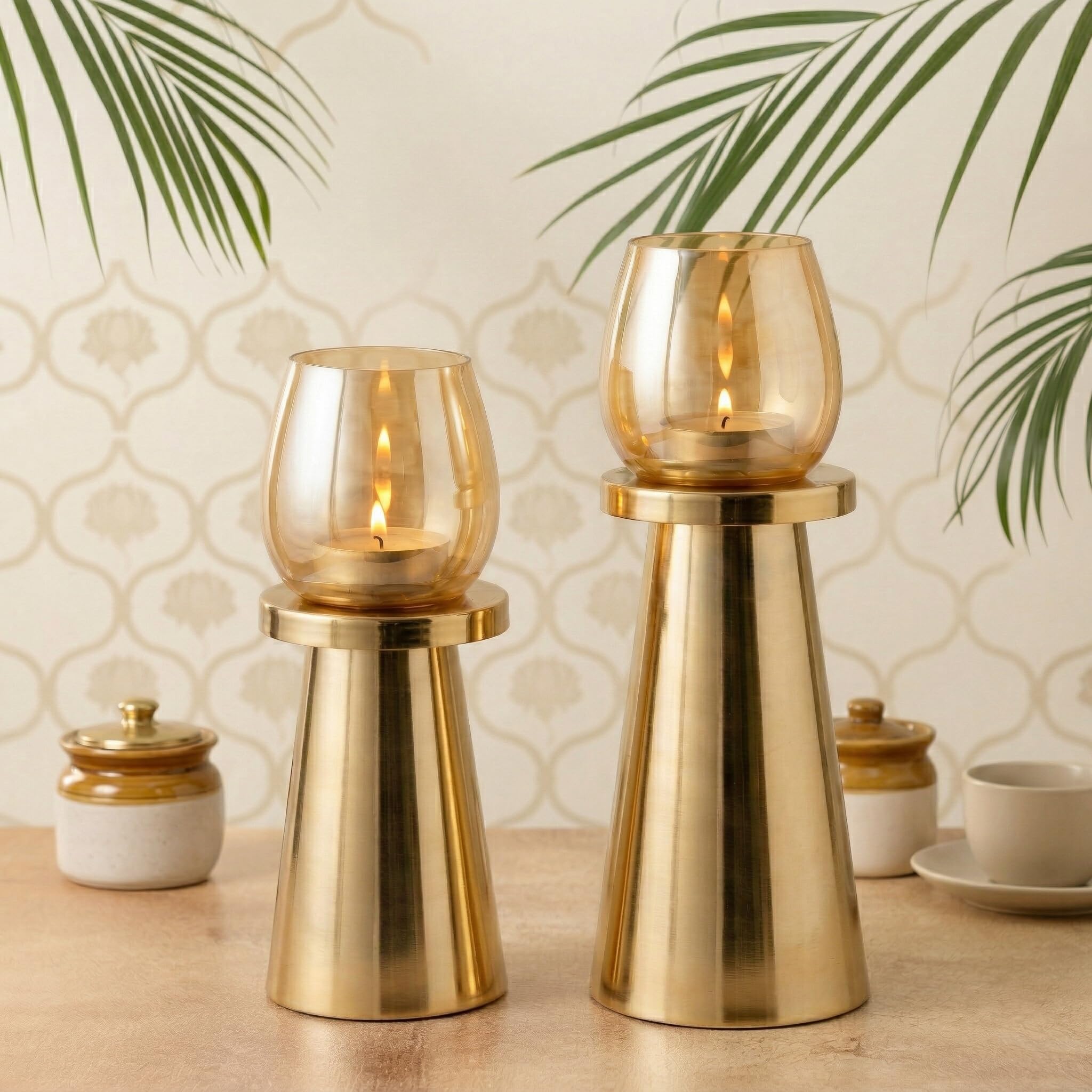 Gold Metal Candle Holder Set of 2| Premium Iron Candle Stands for Living Room, Dining Table & Festive Decor-image-12