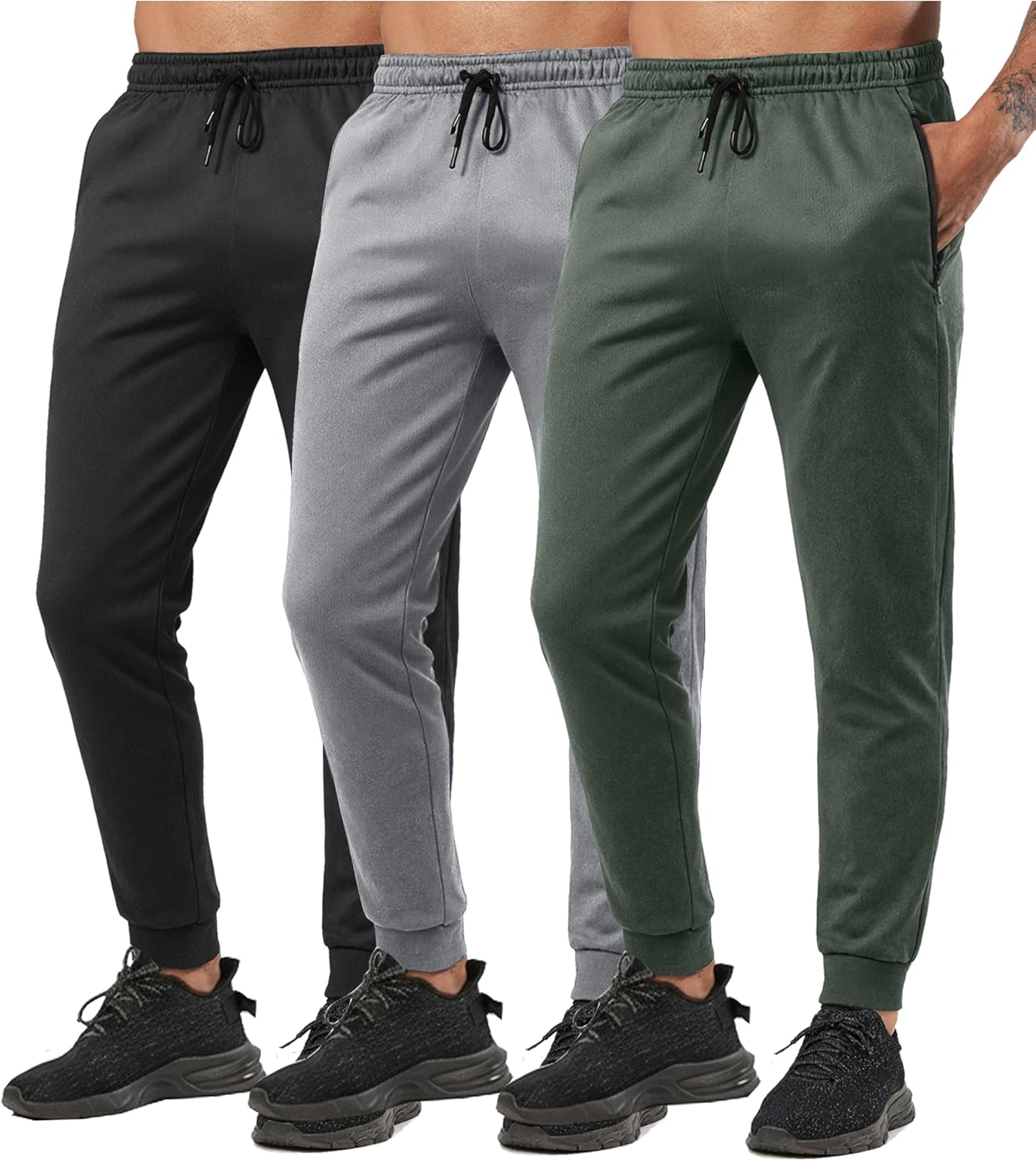 RPOVIG Men's Sweatpants 3 Pack Zipper Pockets Mens Joggers Pants Gym Workout Clothes Athletic Casual Set