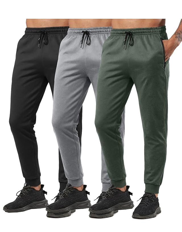 RPOVIG Mens Sweatpants 3 Pack Zipper Pockets Mens Joggers Pants Gym Workout Clothes Athletic Casual Set
