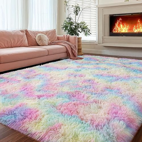 Miniatura 87 de Alfombras de área de 6 x 9 pies para sala de estar, alfombra azul grande y esponjosa para dormitorio, alfombras suaves y peludas para dormitorio de