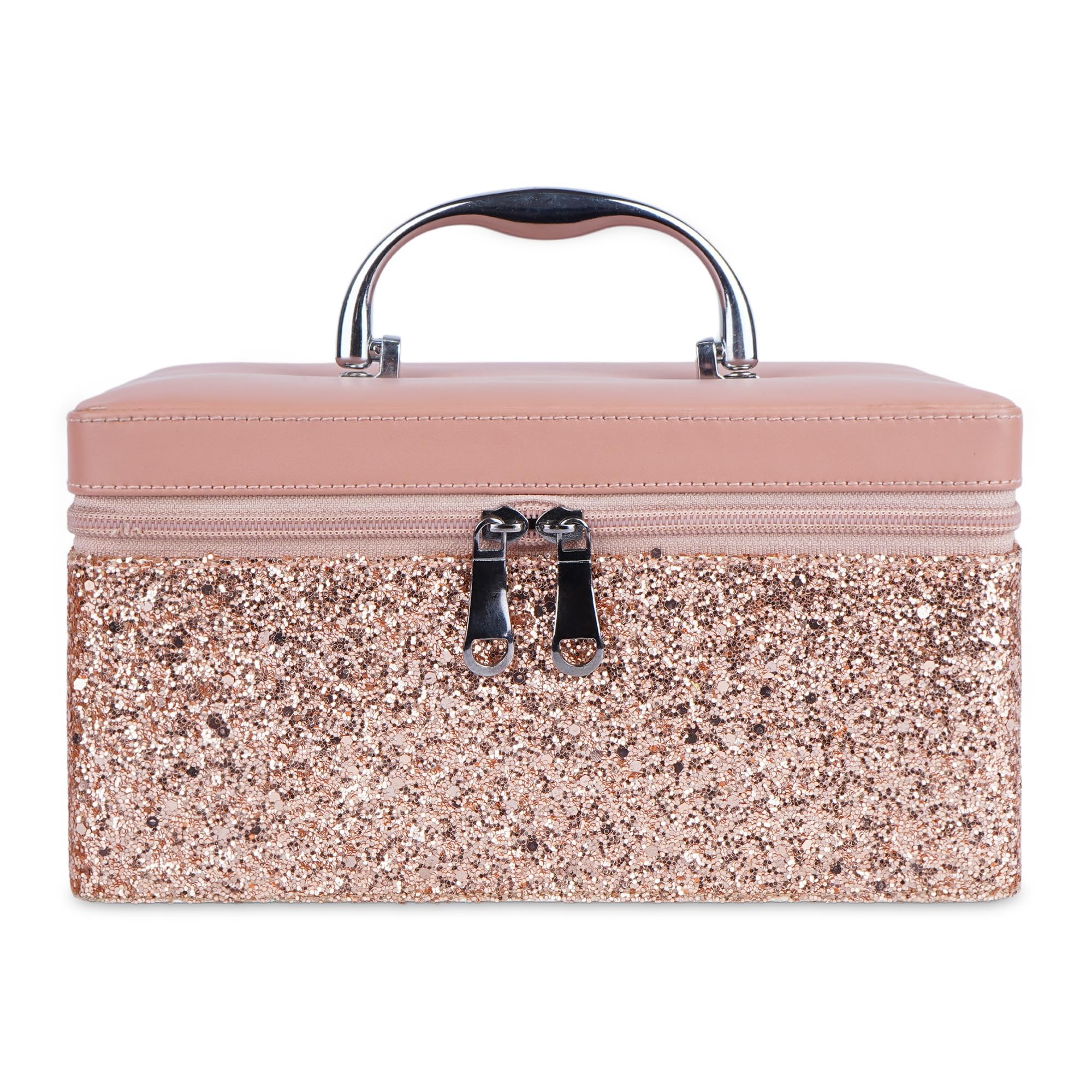 FADAK Cosmetic Makeup for Beauty Case Wedding Makeup Box Travel Large Vanity Mirror Storage Jewelry Bridal Box 22.50x 18.75x11.75 cm (Pink) Medium-image-8