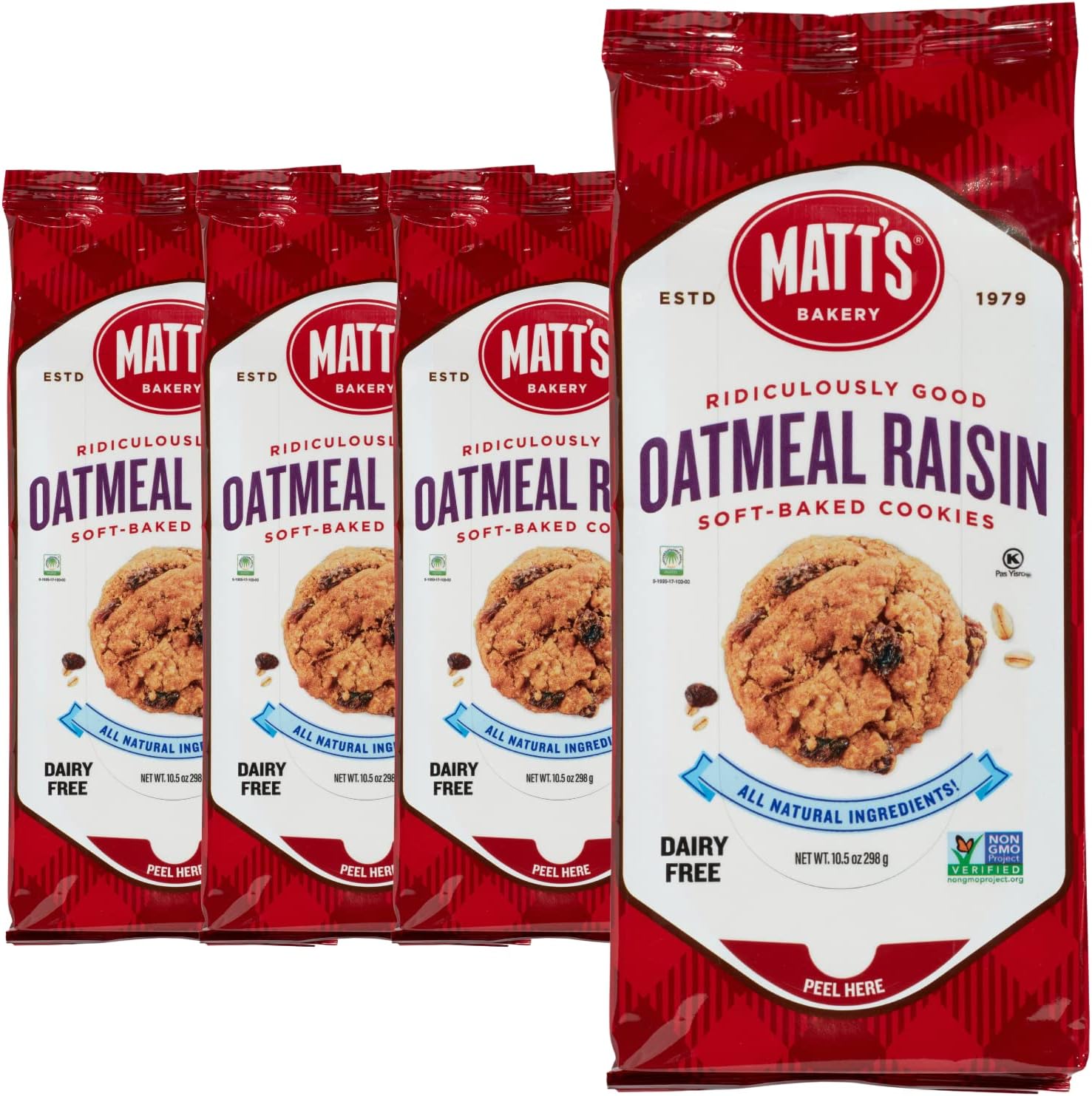 Matt's Bakery | Oatmeal Raisin Cookies | Soft-Baked, Non-GMO, All-Natural Ingredients; 4 Bags (10.5oz Each)