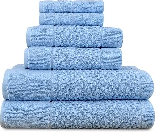 Classic Turkish Towels CTT - Luxury 6 Piece Towel Set, 100% Turkish Cotton, Quick Drying, Highly Absorbent & Comfy, Includes 2 Bath Towels, 2 Hand Towels & 2 Washcloths | (Blue)