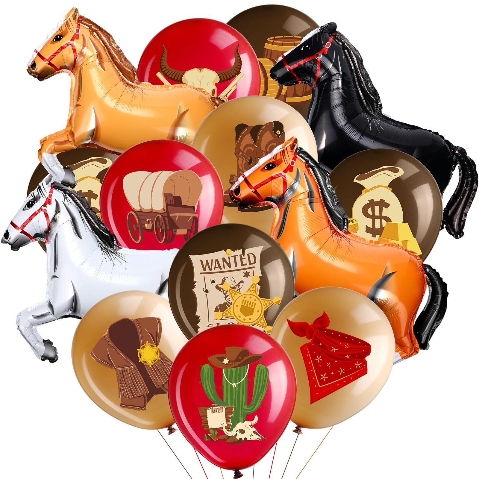 Glimin 40 Pcs Western Cowboy Party Decor Horse Balloon Set 29.9 x 27.1 Inch Horse Foil Balloon 12 Inch Cowboy Bandana Latex Western Decoration for