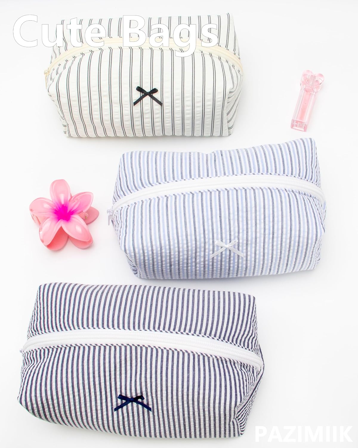 PAZIMIIK Cozy Makeup Bag for Women,Zipper Cosmetic Pouch,Stripe Black