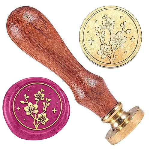 Miniatura 1 de DELORIGIN Sello de cera de orquídea, sello de sellado de cera de flores, cabeza de sello extraíble de 1 pulgada con mango de madera, kit de sello de