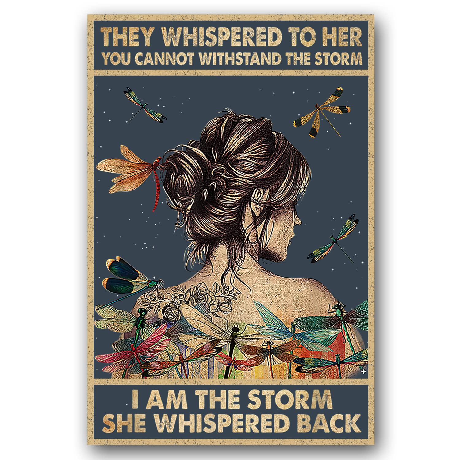 Photo 1 of EFQIFRGO Inspirational Quote I Am The Storm Vintage Poster Canvas Print They Whispered to Her You Cannot Withstand The Storm for Girls Cave Bedroom Bar Wall Decor 16x24 Inch