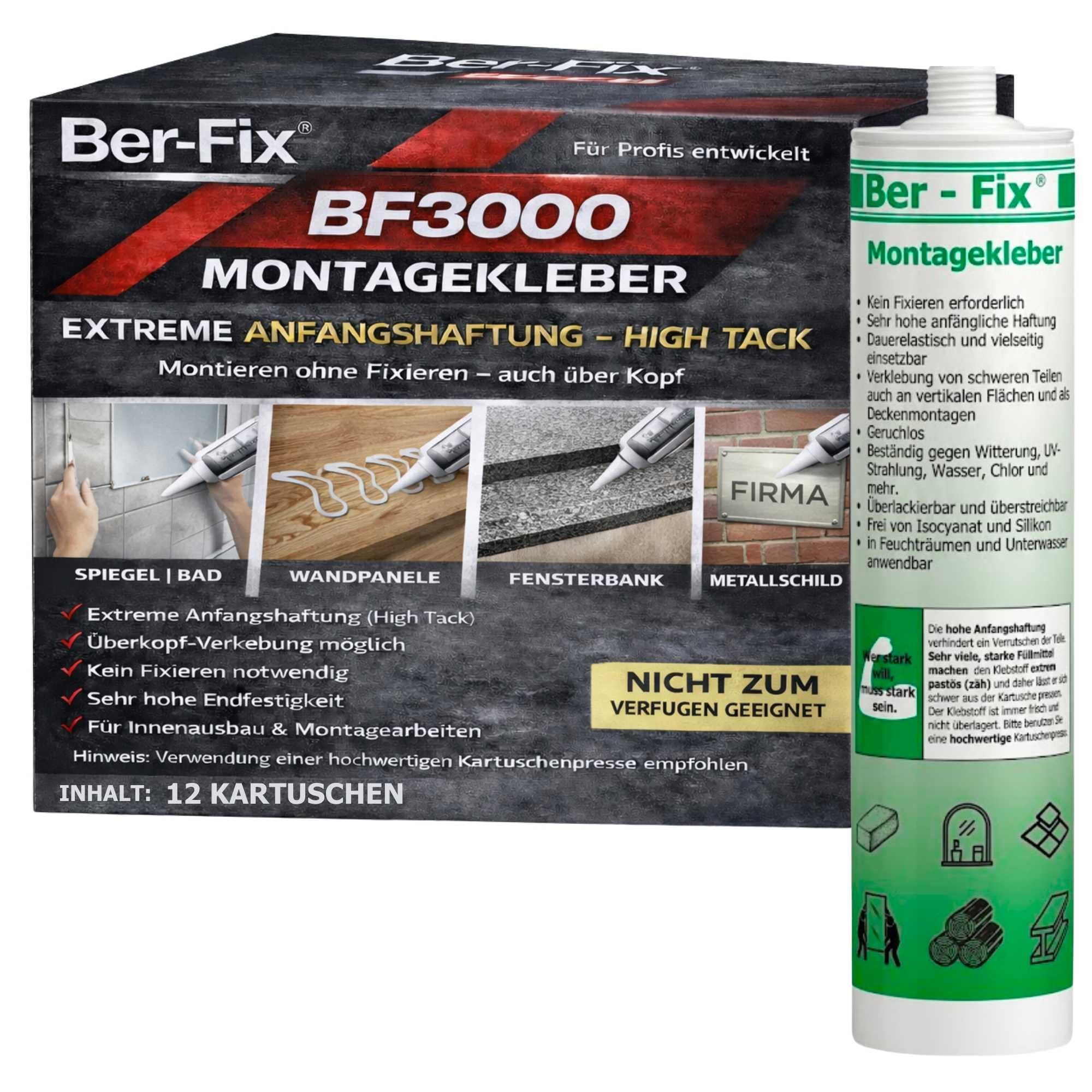 Ber-Fix Montagekleber nur Kleber extra stark weiß 12er Pack