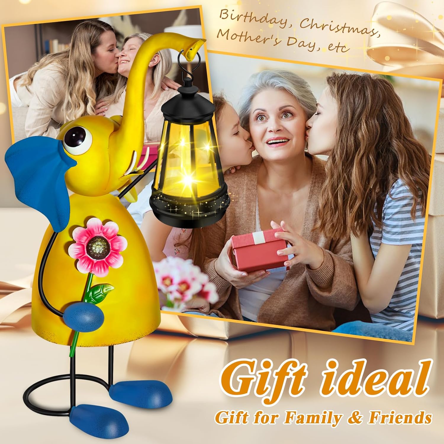 Solar Outdoor Garden Decor Elephant Statue Lights, 14" Metal Elephant with Solar Garden Lights for Outdoor, Yard, Patio Decor, Unique Birthday Gifts for Women Mom Grandma Cute Housewarming Gifts - Image 7