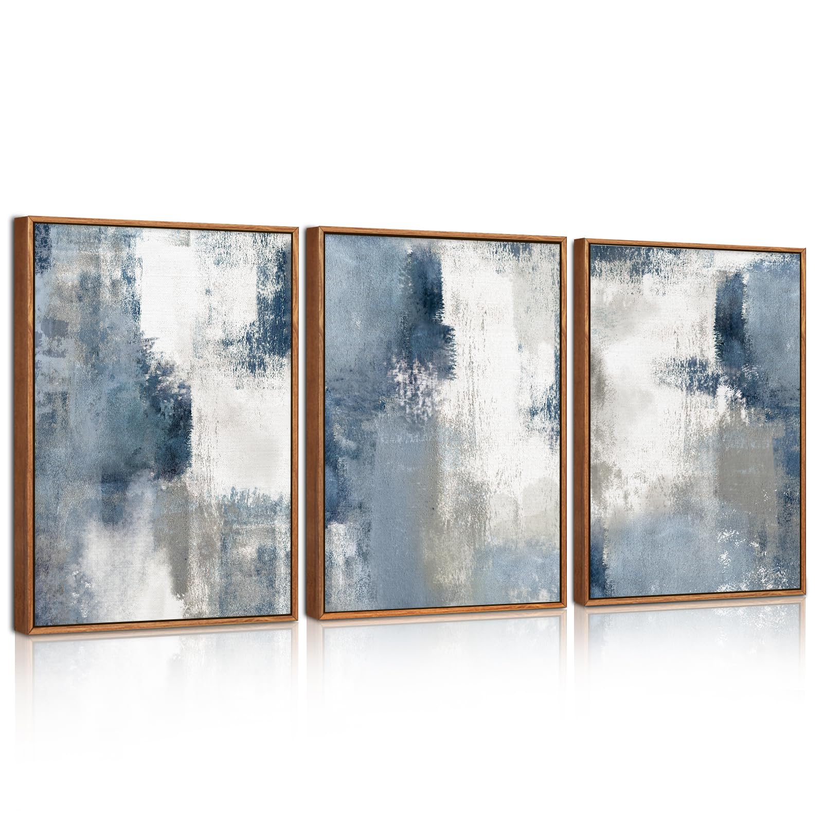 CHDITB Impresiones artísticas enmarcadas abstractas, decoración moderna de pared azul marino y gris, póster de lienzo para sala de estar, obra de arte en forma de bloque de color, impresión