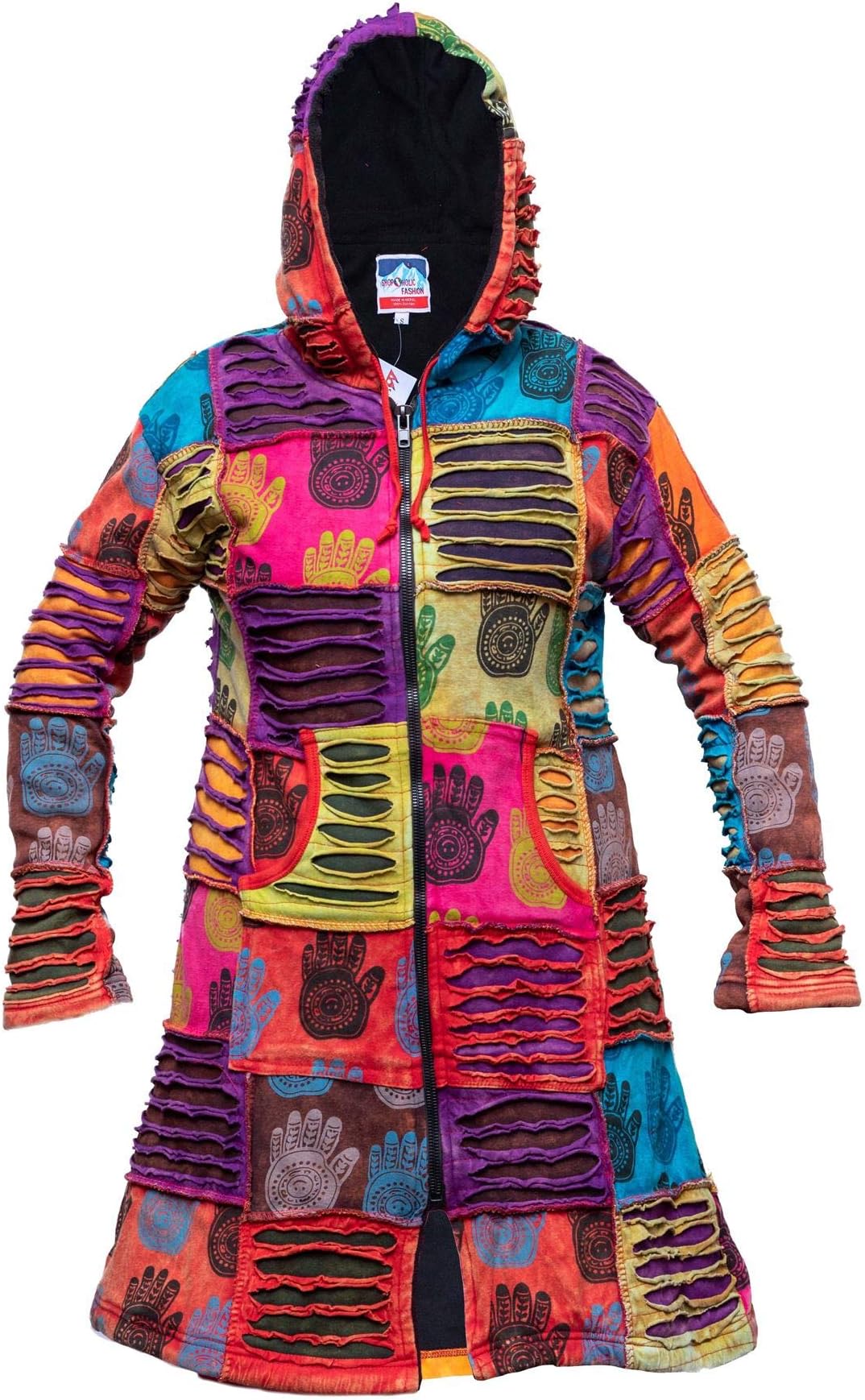 EzhippiePixie Hooded Women Winter Coat Patchwork Full Zip Long Jacket