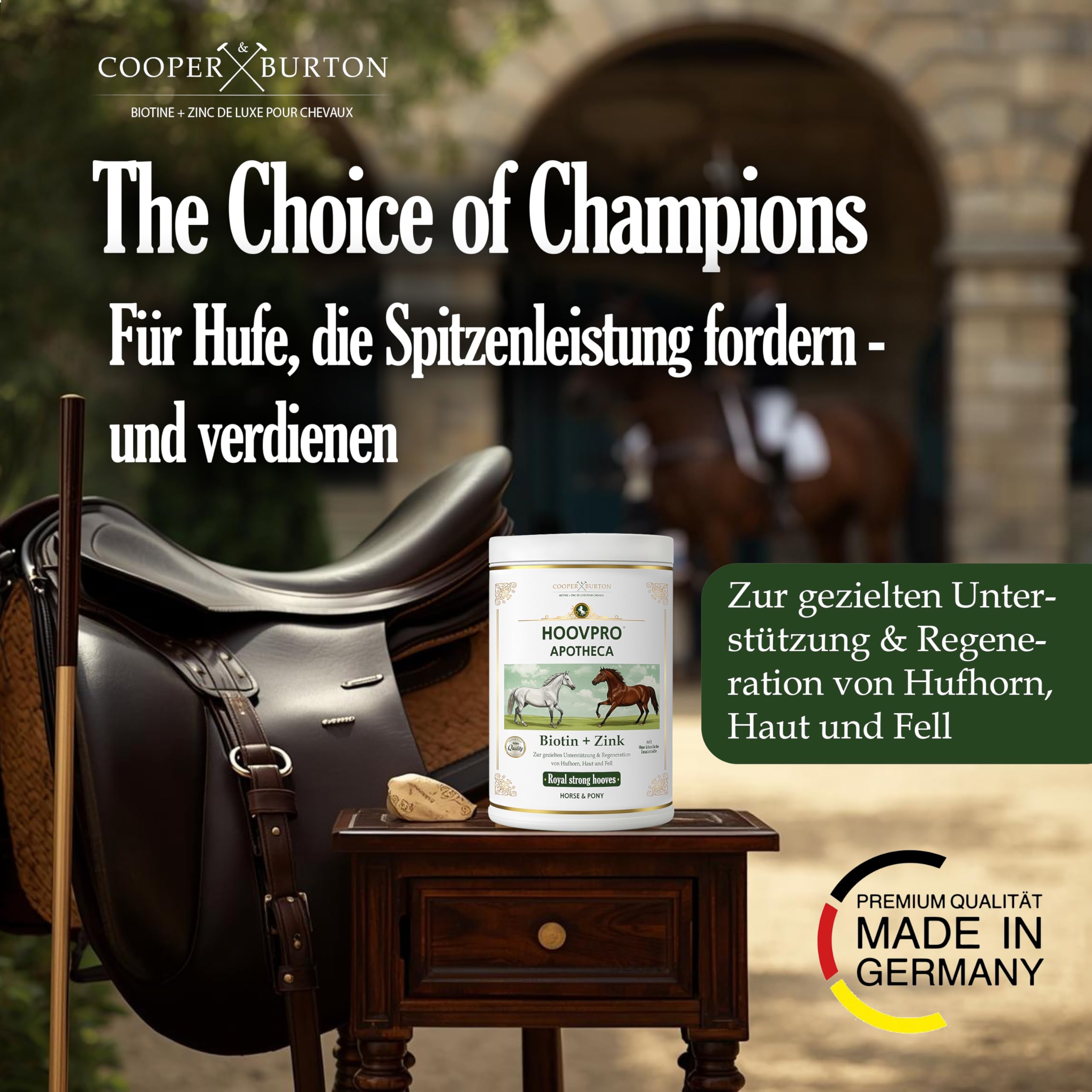 COOPER & BURTON Biotin Zink Pro Huf Complex 750 g – Hochdosierte Rundum-Versorgung für Pferde & Ponys- Premium Pulver für Hufe, Haut, glänzendes Fell & Immunabwehr - bei Mauke, Hufproblemen