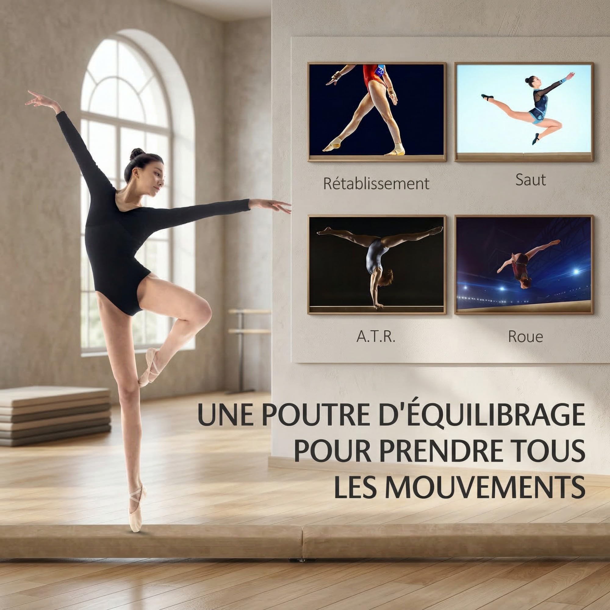 HOMCOM Poutre de Gymnastique Pliable antidérapante 210 cm, Poutre Gymnastique pour entraînement à l'équilibre, Marron