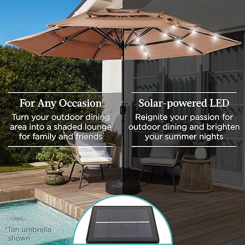 Miniatura 3 de Best Choice Products Sombrilla solar de patio de 3 niveles de 10 pies, parasol para mercado al aire libre, terraza, junto a la piscina con 24 luces