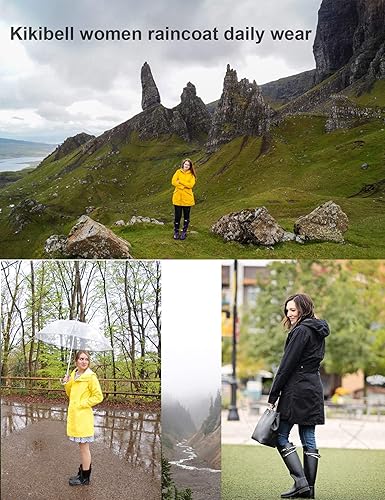 Miniatura 5 de Kikibell Chaqueta de lluvia para mujer con capucha, con forro a rayas, ligera, impermeable para exteriores, cortavientos