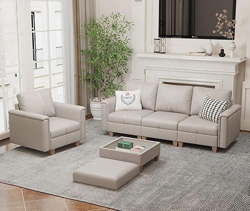 Miniatura 12 de SITJOY Sofá modular modular de piel sintética de 118 pulgadas con almacenamiento, sofás modulares modernos de mediados de siglo para sala de estar,