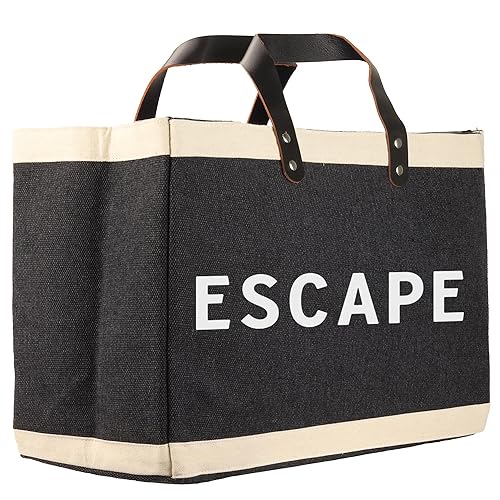 100% Jute Wide Black Burlap with Leather Handles | Large