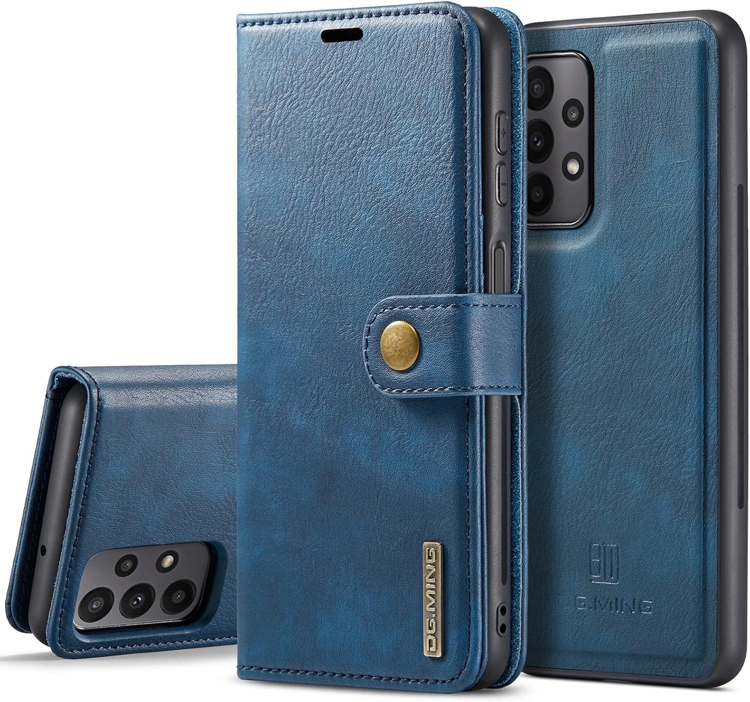 Detachable 2 in 1 Split Magnetic Flip Folio Wallet Case Compatible with Samsung Galaxy A23 4G/5G Genuine Leather Phone Case with 3 Card Holder Slots Kickstand Shockproof Cover(Blue)
